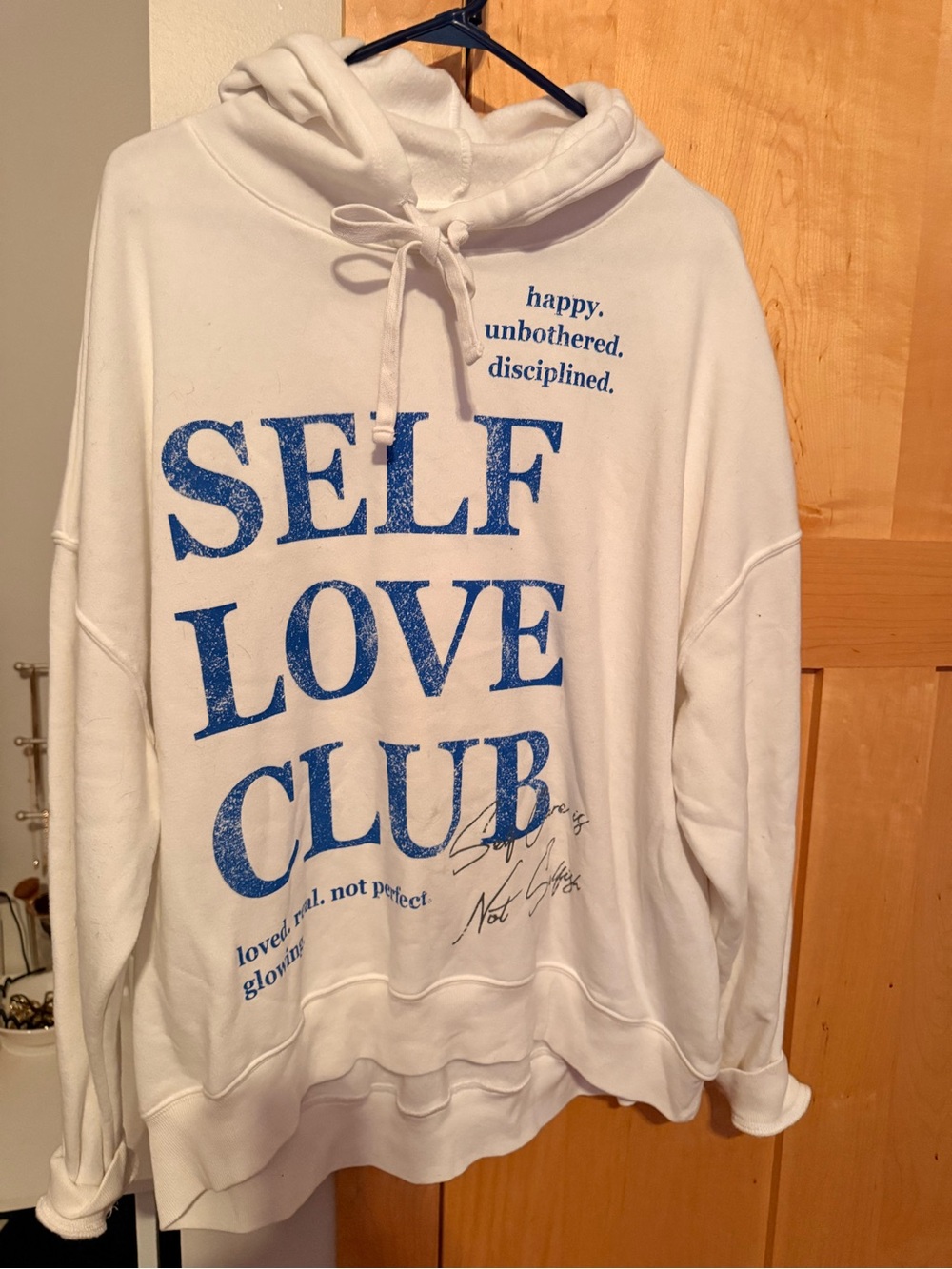 Grayson Threads White Hoodie with Navy Blue Accent